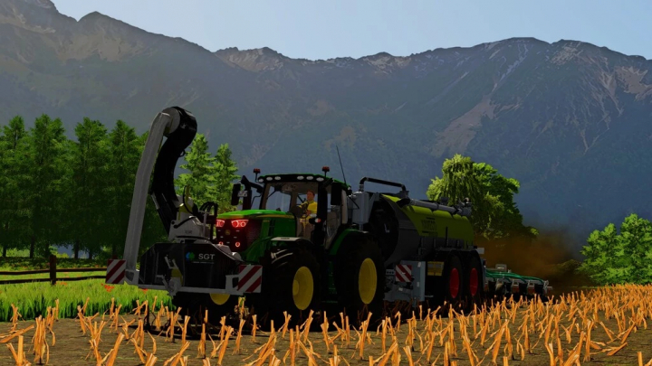 fs22-mods, Mod FS22 John Deere 6R Series v1.0.0.1 trattore in campo vicino a montagne, Farming Simulator 22