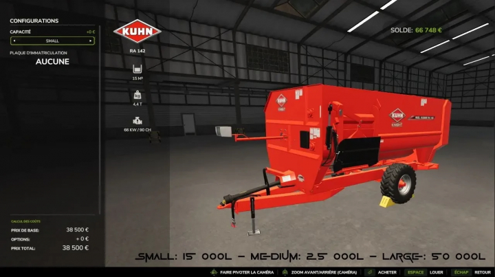 fs25-mods,  Kuhn TMR Pack v1.0.0.0 mod for FS25, showcasing a red mixer wagon in a virtual garage setting.