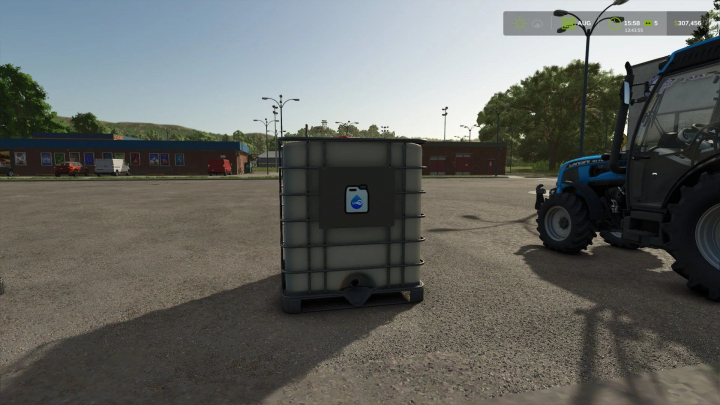 fs25-mods, FS25 mod, Liquid Lime v1.0.0.0 container on farm beside tractor, Farming Simulator 25.