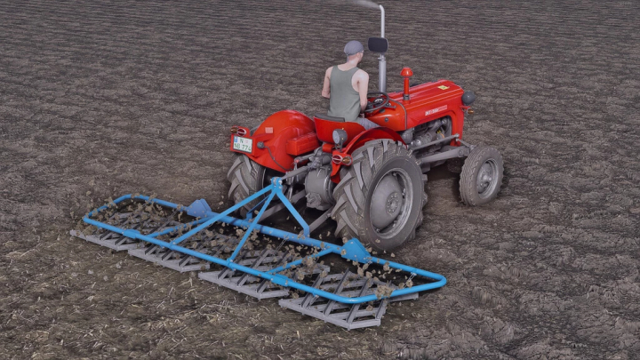 fs22-mods, FS22 mod Lizard Bolt 4M v1.0.0.0 in action, showing a red tractor plowing a field in Farming Simulator 22.