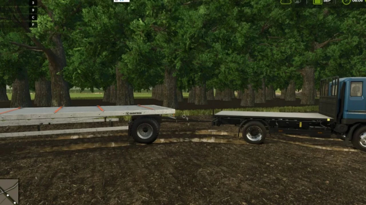 fs25-mods,  Lizard Dragon Multi Attachment in FS25 with two trailers on a dirt path, showcasing Farming Simulator 25 mod.