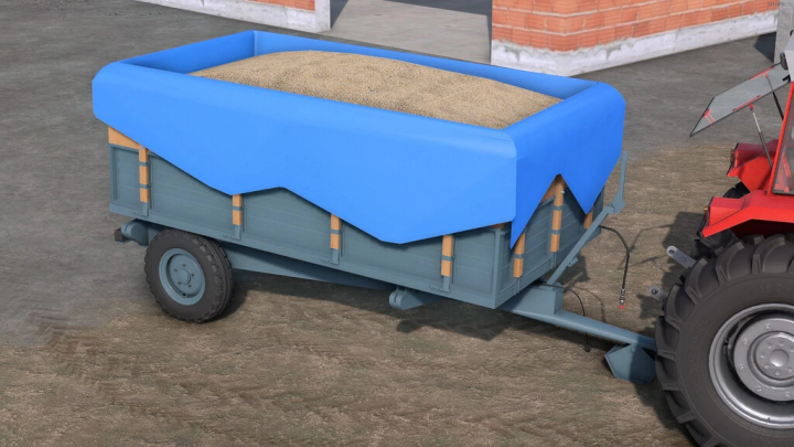 fs22-mods,  Lizard Loznica 5T trailer loaded with grain in FS22 mod, featuring a blue tarpaulin cover.