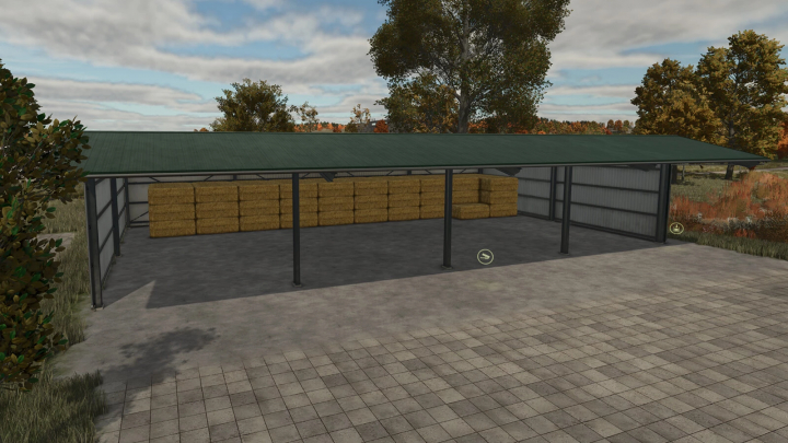 fs25-mods,  FS25 mods: Metal shed with hay bales, part of Sheds and Storages v1.0.0.0 mod for Farming Simulator 25.