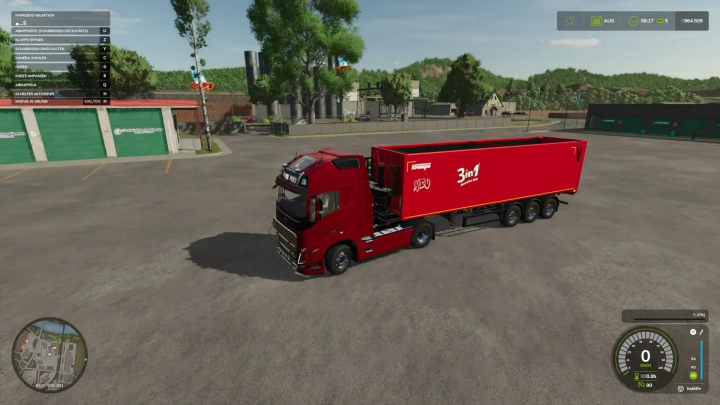 fs25-mods,  Rode Sks 30 Krampe trailer mod in FS25, met '3 in 1' ontwerp in Farming Simulator 25.