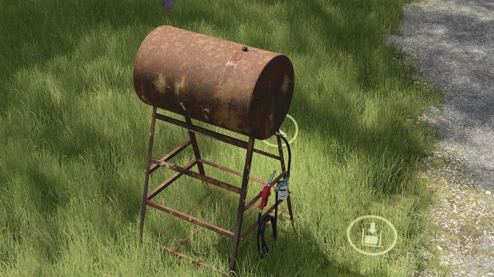 fs25-mods, Rusty small gravity fuel tank mod for Farming Simulator 25, adds realism with detailed textures.