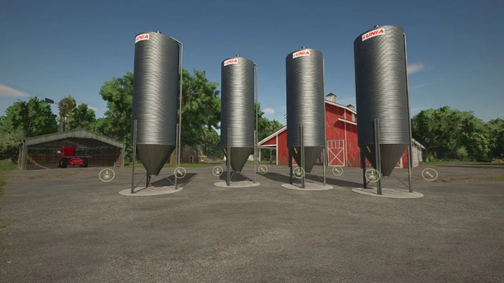 fs25-mods,  FS25 mod Unia Karma 16 Edited v1.0.0.0 showing silos in a farm setting.