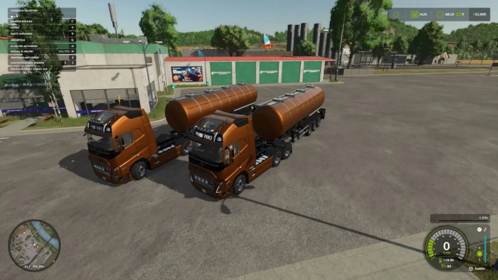 fs25-mods,  FS25 Volvo FH16 Pack mod with two brown trucks and tank trailers in a yard scene.