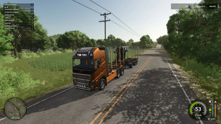 fs25-mods,  Camión Volvo FH16 mod en FS25 en una carretera rural, mostrando gráficos detallados.