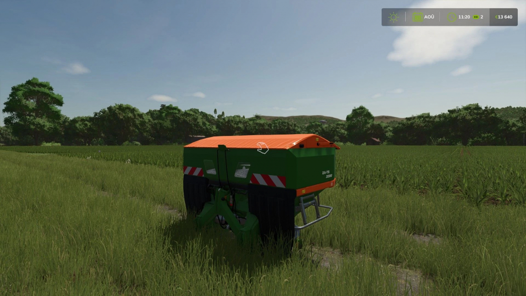 Amazone ZA-TS 3200 mod op een veld in FS25.