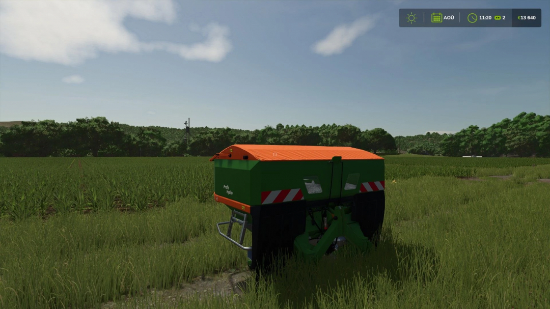 Amazone ZA-TS 3200 mod in Farming Simulator 25 op een groen veld.