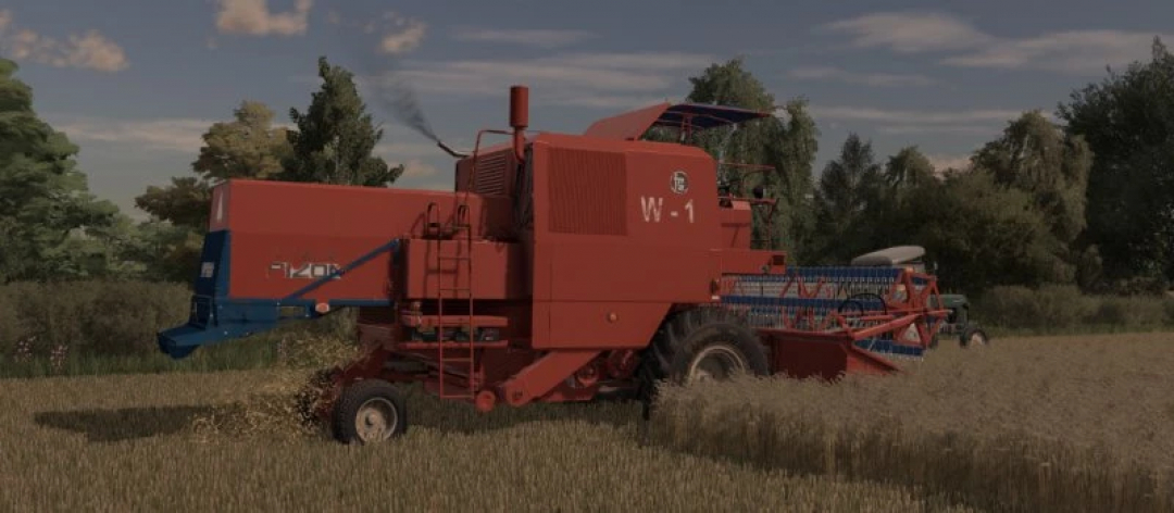 Colheitadeira Bizon Z-050/Z-056/Z-057 em campo de trigo, mod FS25.