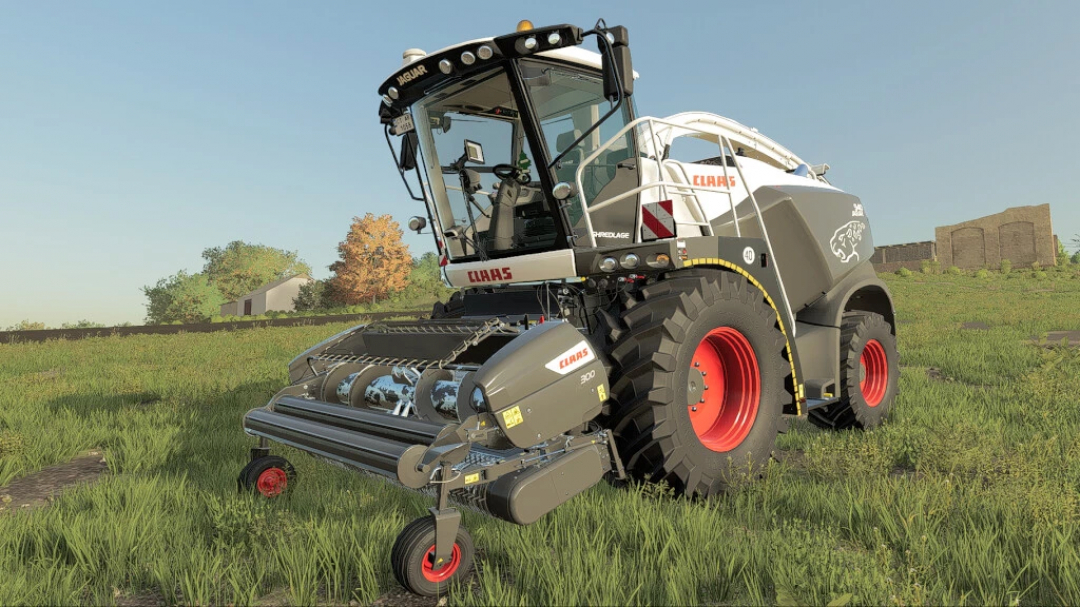 CLAAS JAGUAR 980-930 mod trinciatrice su FS22, mostrato in un campo soleggiato. Mod di Farming Simulator 22 migliorano il gameplay.