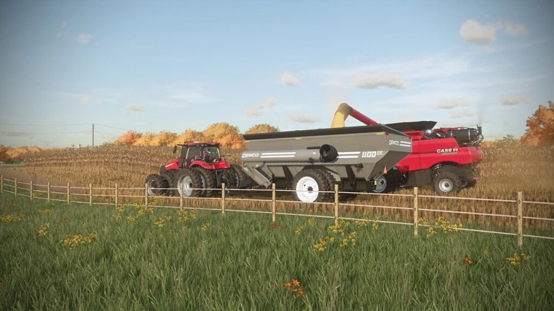 Mod FS22 Case IH Magnum AFS US/EU Series v2.0.0.1 en un campo con carro Demco 1100.