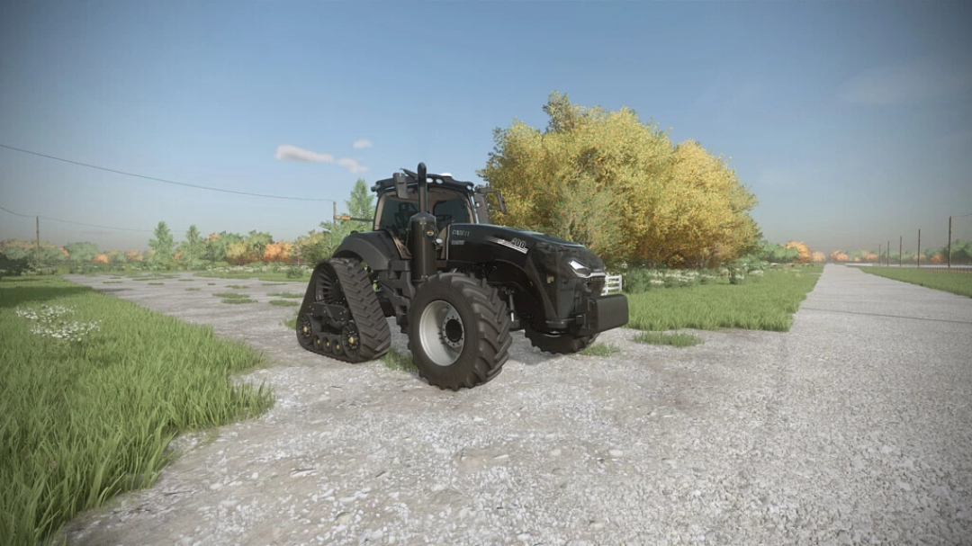 FS22 mod: Tractor negro Case IH Magnum AFS en un camino rural, Farming Simulator 22.