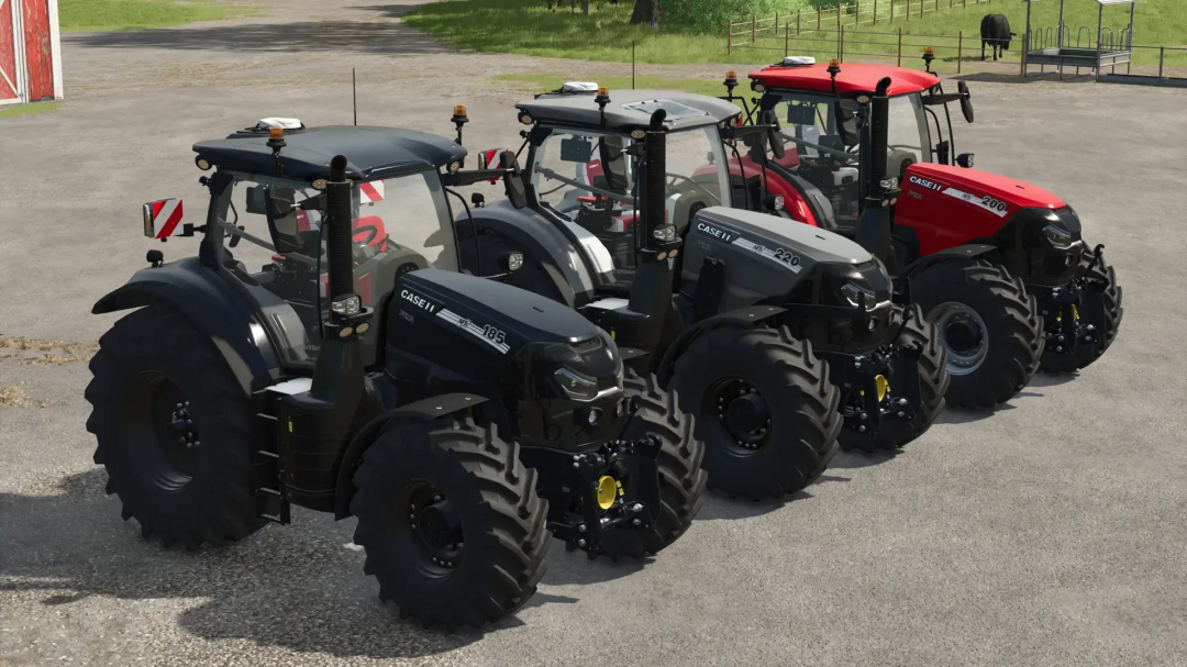 FS25 mod showing Case IH Puma 185-240 tractors parked in a row.