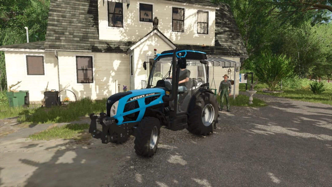 Tractor aparcado frente a una casa de campo en el mod FS25 Disable Rental v1.0.0.0.