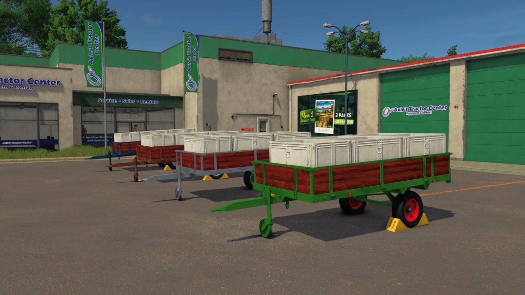 FS25 Vine Hand Harvest Trailers at Axle's Tractor Center in Farming Simulator 25.