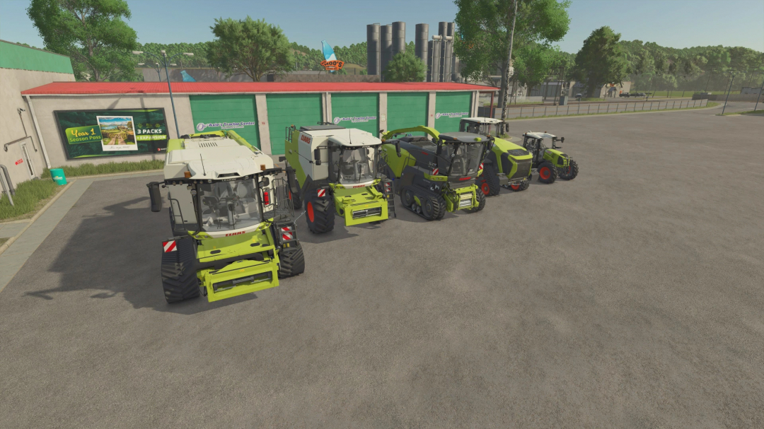 FS25 Xtreme Claas Pack mod showcasing a row of Claas tractors and combines in Farming Simulator 25.