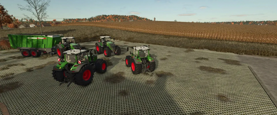 FS25 Fendt Pack v1.6.0.0 mod showcasing multiple green tractors on a farm field.