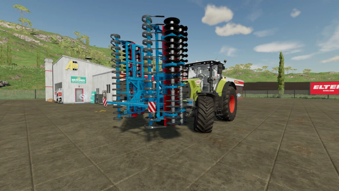 FS22 mod Gorenc Grinder 600 with tractor in a farm setting from Farming Simulator 22.