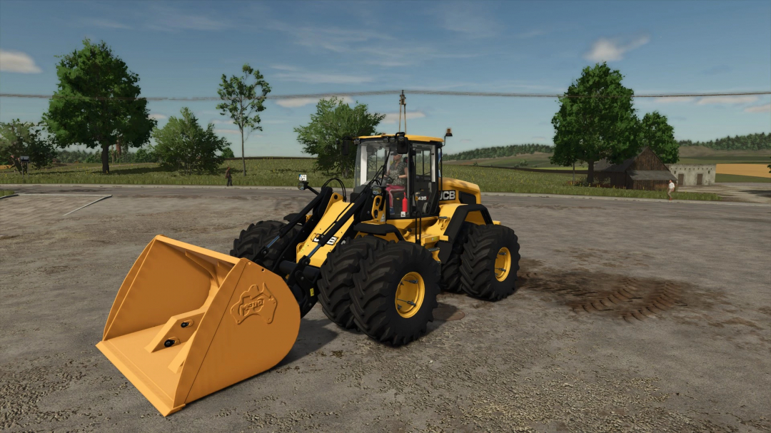 JCB 435S Stage V featured in FS25 mods for Farming Simulator 25, showcasing a detailed landscape.