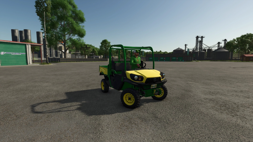 Mod FS25 John Deere Sidekick Unreal Capacity v1.0.0.0 por CW33 en un entorno de granja virtual.