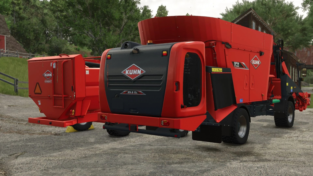 Kuhn TMR Pack mod in FS25 featuring farm equipment on a dirt path.