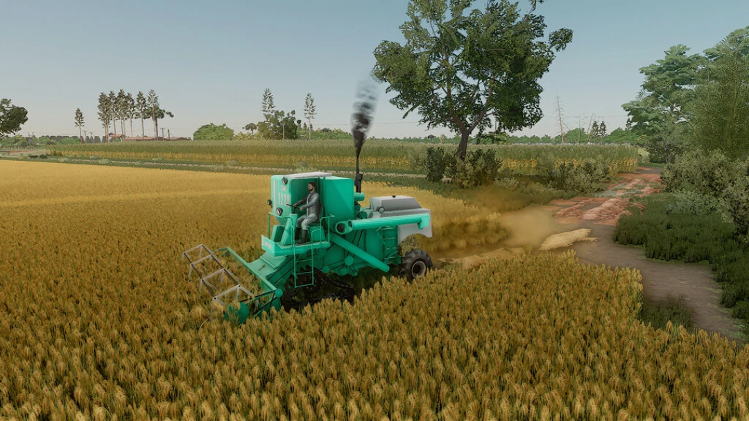 FS22 mod SM 1200 v1.0.0.0 colhendo um campo de trigo no Farming Simulator 22.