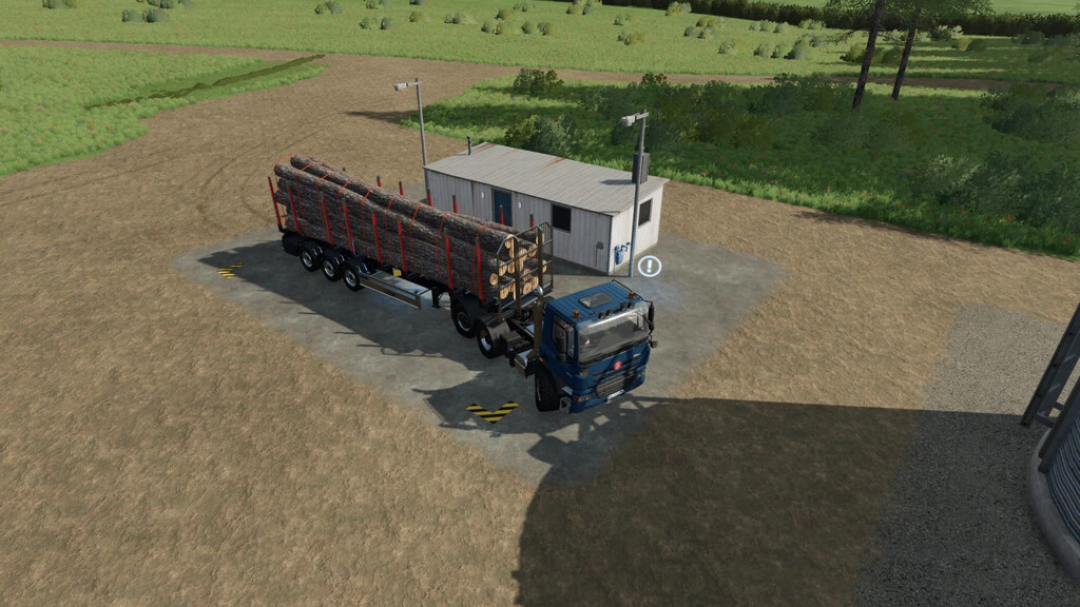 Mod FS22 Small Wood Selling Station v1.0.0.0 con camión cargado en Farming Simulator 22.