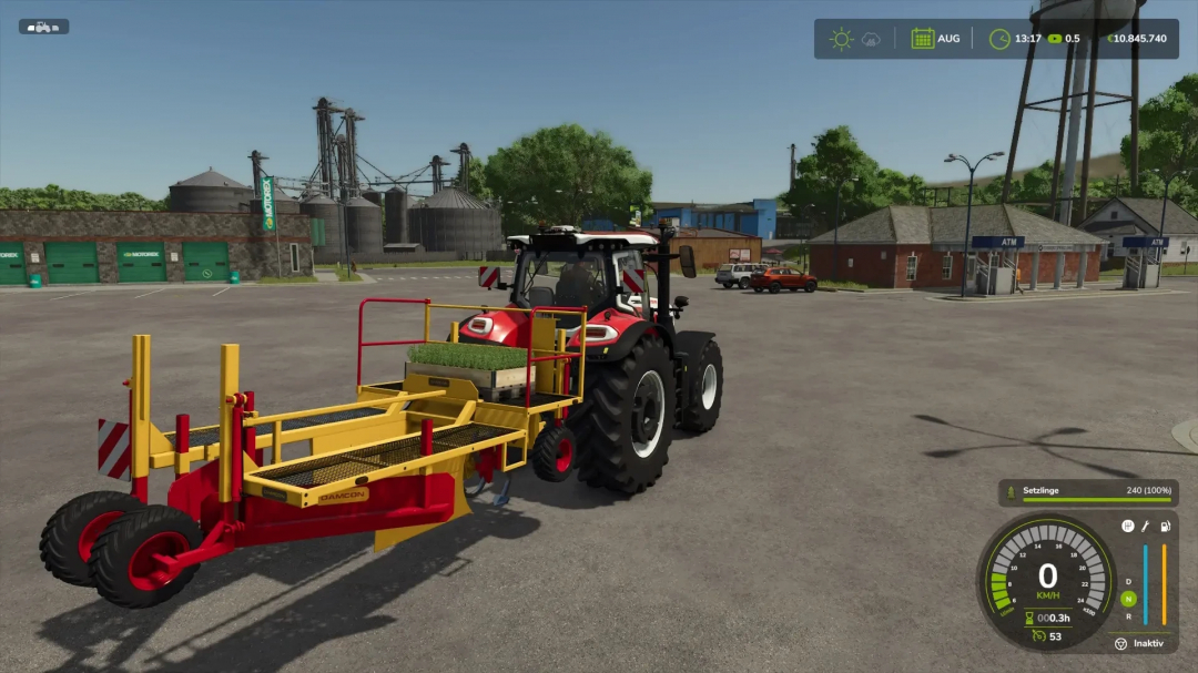 Tree Planter mod for FS25 with red tractor in a farm setting.