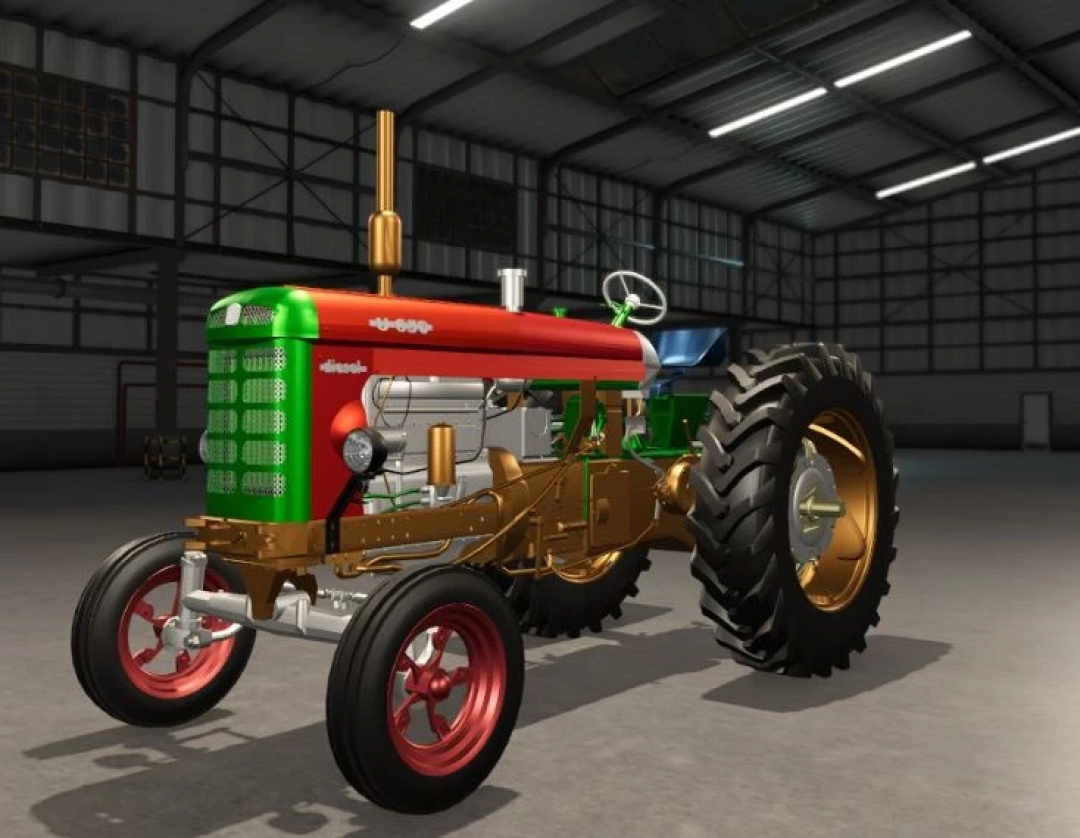 Colorful UTB 650 Turbo tractor mod in Farming Simulator 25 workshop. FS25 mods enhance gameplay.