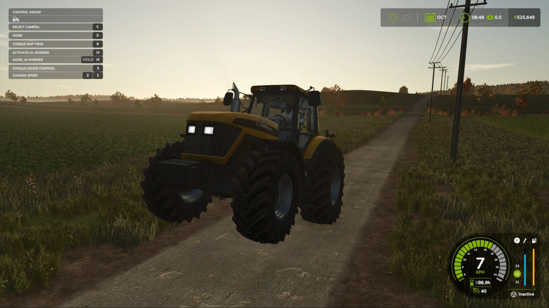 FS25 mod Wheelie v1.0.0.0 showing a tractor lifting in Farming Simulator 25.