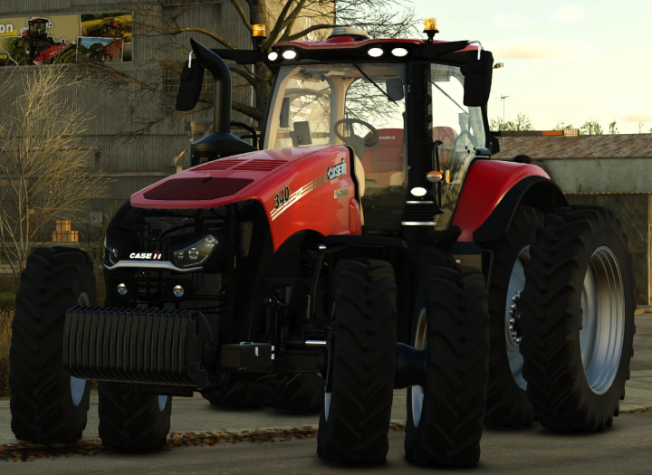 fs25-mods,  FS25 Mod AFS Connect Magnum US Spec v1.0.0.0, ein roter Traktor, der in der Nähe eines Gebäudes parkt.