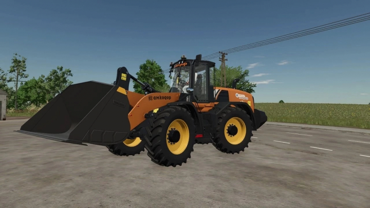 fs25-mods,  Amkodor Millennium 2k19 Loader mod for Farming Simulator 25, displaying an orange and black loader on a field.