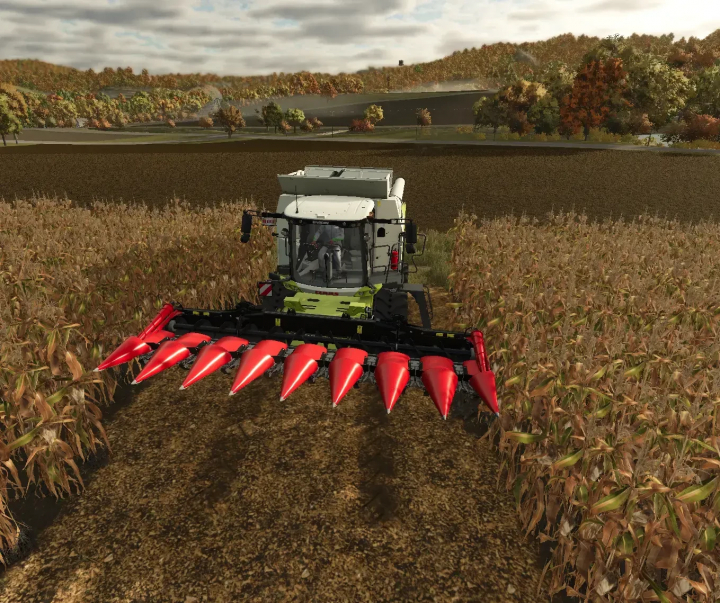 fs25-mods,  Corn harvester with Capello Diamant 8 header in FS25 mod, mulching cornfield.