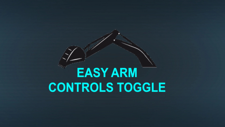 fs22-mods, Easy Arm Controls Toggle mod for FS22, featuring a simple excavator arm graphic on a dark background.