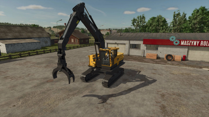 fs25-mods,  Construction excavator with a grappling arm in Farming Simulator 25, showcasing the Easy Arm Controls Toggle mod.