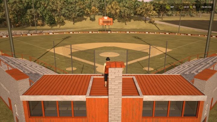 fs25-mods,  FS25 Baseball Field mod showcasing a detailed baseball park environment in Farming Simulator 25.