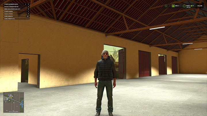 fs25-mods,  FS25 mod showing character standing in large garage from Garage Pack v1.0.0.0