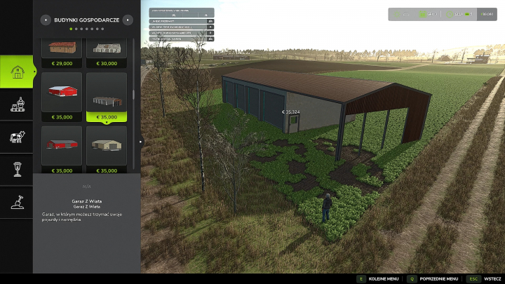 fs25-mods,  FS25 mods interface showing Garage With Shed, priced at €35,324, in Farming Simulator 25.