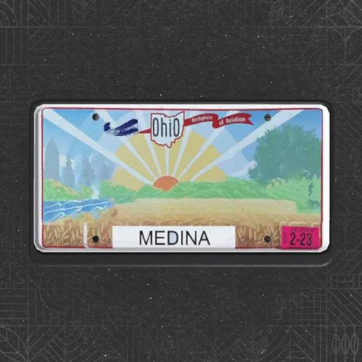 fs25-mods,  FS25 mod showcasing Ohio license plate design with 'Medina' identifier for Farming Simulator 25.