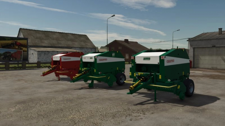 fs25-mods, FS25 Sipma Z279 v1.0.0.0 mods, featuring red and green balers, showcased in a farm setting in Farming Simulator 25.