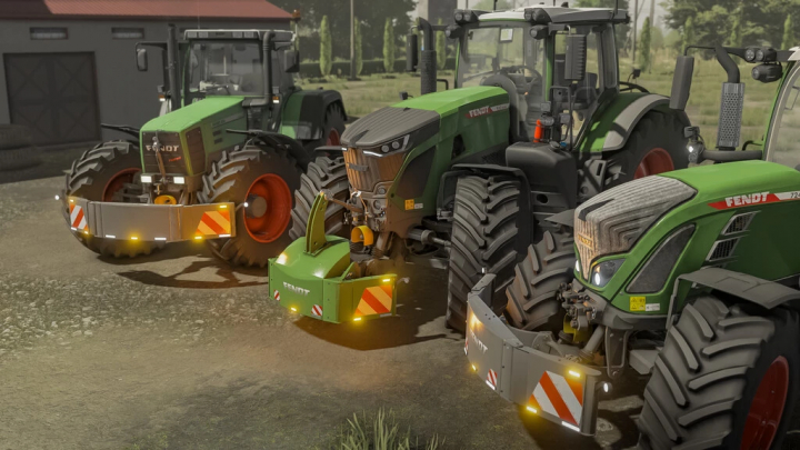 fs22-mods, FS22 mod showcasing Fendt tractors with weight attachments in Farming Simulator 22.