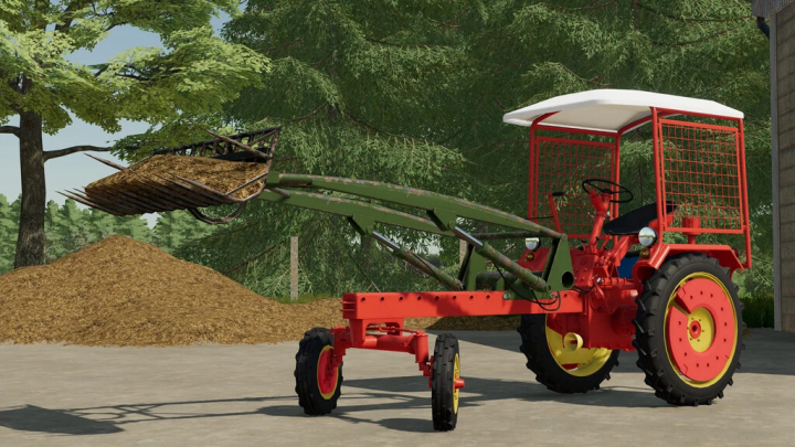 fs22-mods,  Tractor Fortschritt RS09 en FS22 con cargador, escena agrícola.