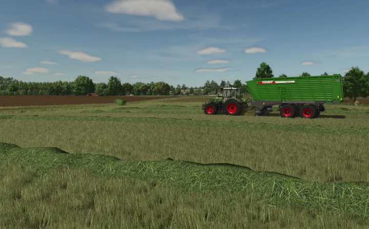 fs25-mods,  Farming Simulator 25 Grass Texture v1.0.0.0 mod featuring a tractor with trailer on a grassy field.