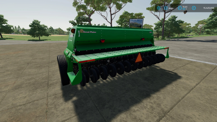 fs22-mods, FS22 Great Plains 1300F mod met een groene agrarische zaaimachine.