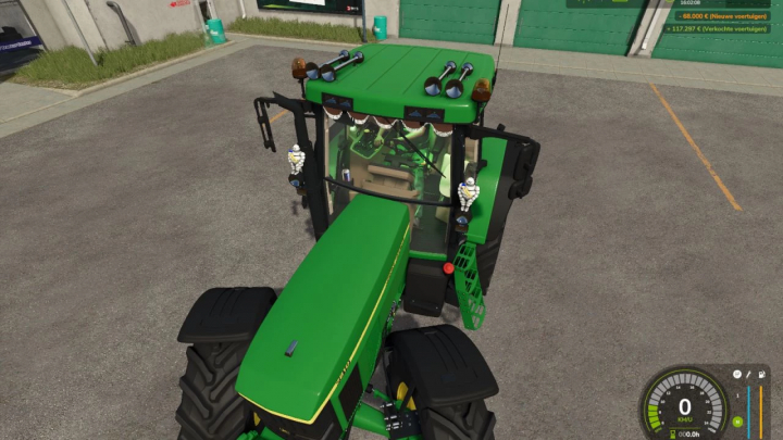 fs25-mods,  Bovenaanzicht van de John Deere 7010 Series mod in FS25, met gedetailleerd groen tractordesign in Farming Simulator 25.