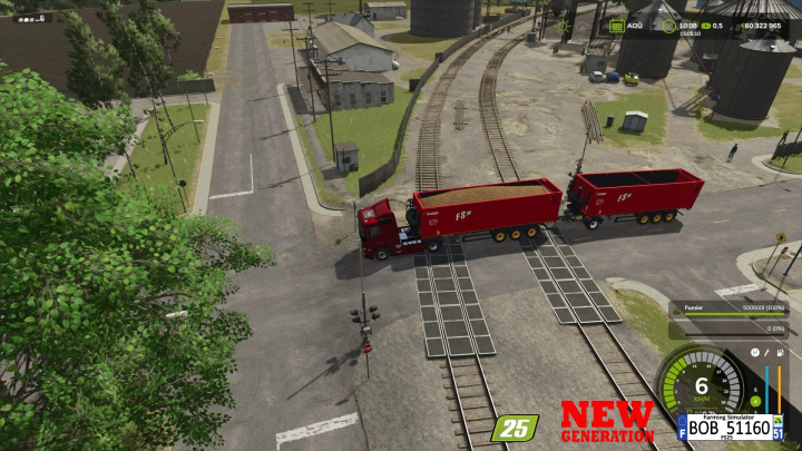 fs25-mods,  FS25 mod Krampe SKS 30 150 New Generation trailer crossing railroad in Farming Simulator 25.