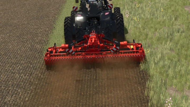 fs25-mods,  FS25 mod Kuhn HR 6040 Multi in action, cultivating a field with a tractor in Farming Simulator 25.