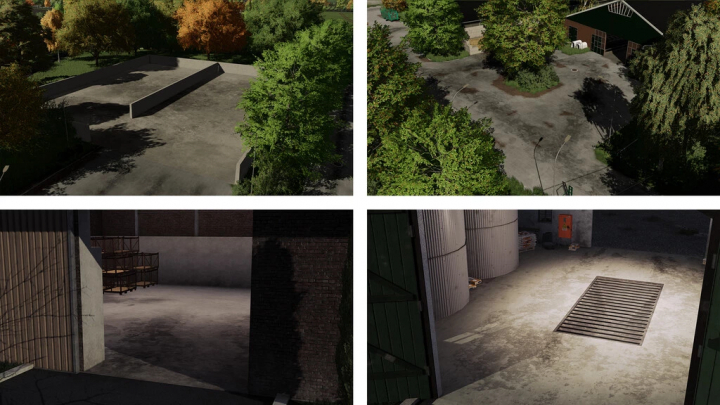 fs22-mods,  FS22 mod Large Groundstains v1.0.1.0 showcases various concrete surfaces with ground stains, enhancing realism.